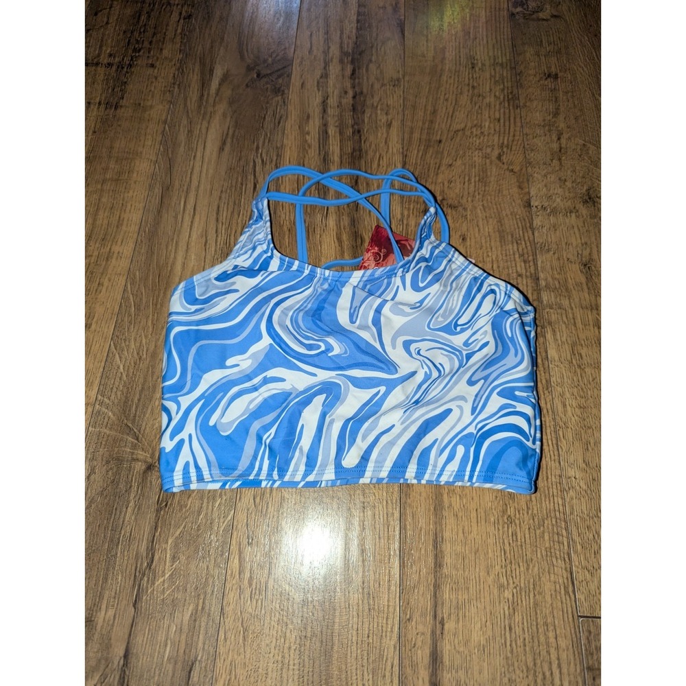 Kanu Surf Waverly Sport Criss-Cross Upf50 Blue Beach Tankini Top Girl Size 16